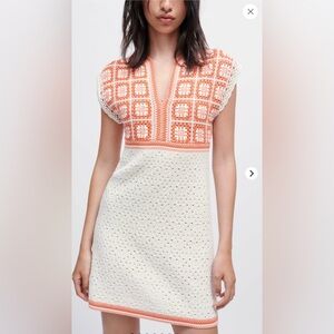 Maje Orange and Cream Crochet Dress